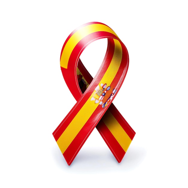 Photo spanish flag ribbon with national colors and crest