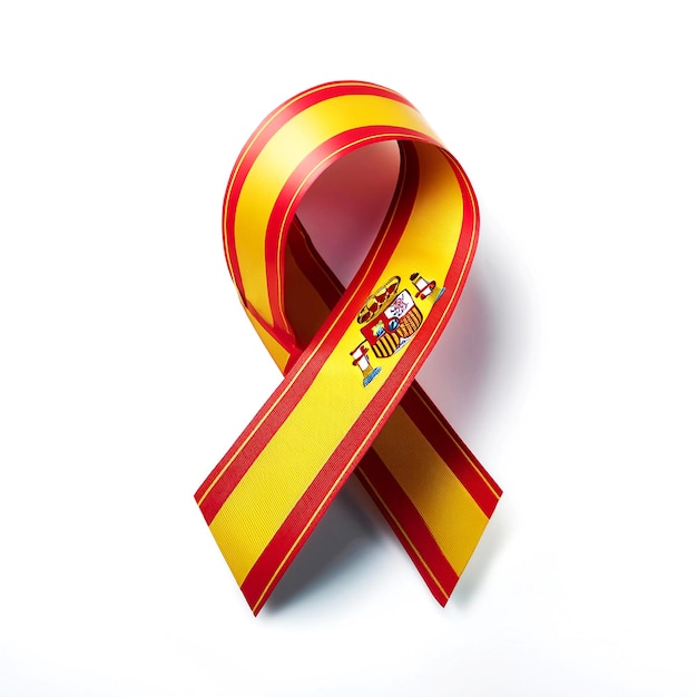 Photo spanish flag ribbon with national colors and crest