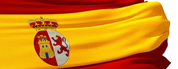 Spanish flag waving on white background close up 3D rendering