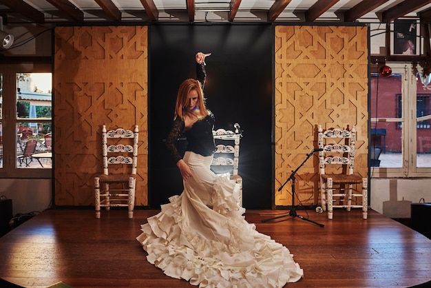 Spanish flamenco dancer on a traditional stage.