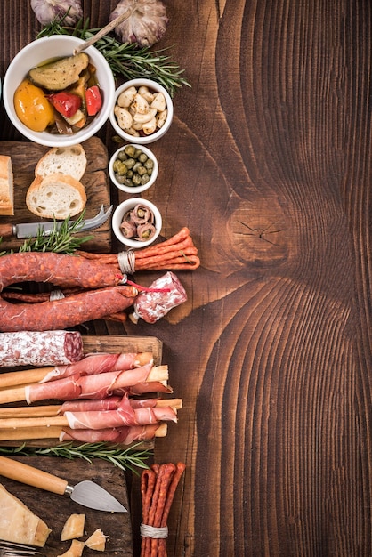 Spanish tapas bar food border background