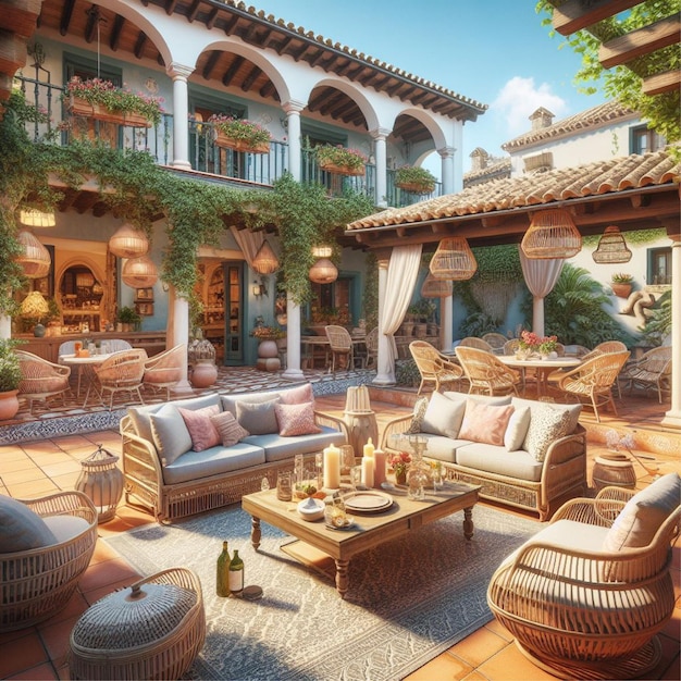 spanish terrace designed with quintessential mediterranean flair evoking sunkissed afternoons and