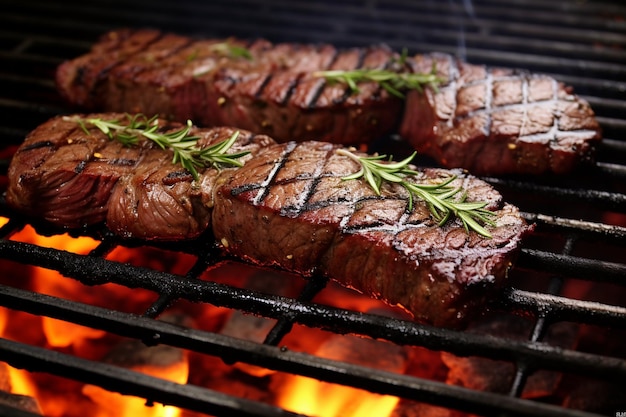 Spare beef ribs on bbq grill with flame