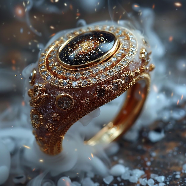 Photo sparkling agate ring in hyperrealism a dazzling smoky beauty