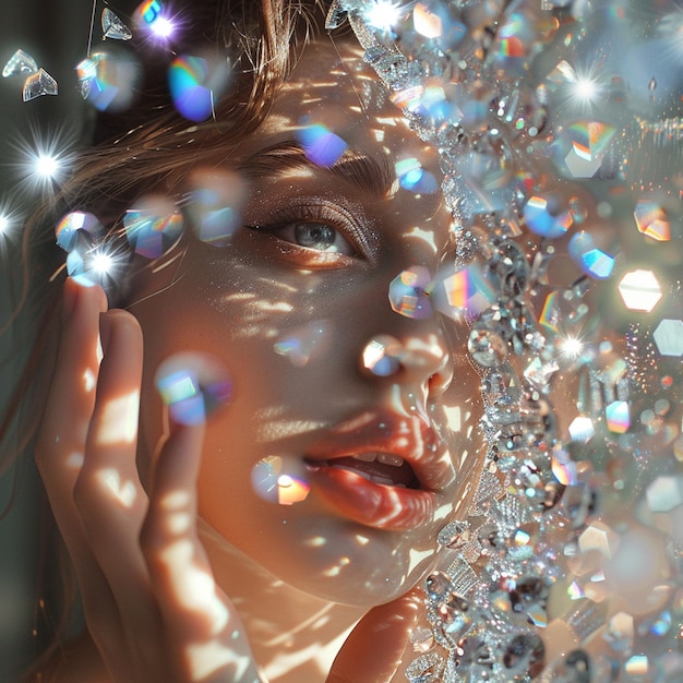 Sparkling Beauty Aesthetic Photo of Girl Creating Rhinestone Art