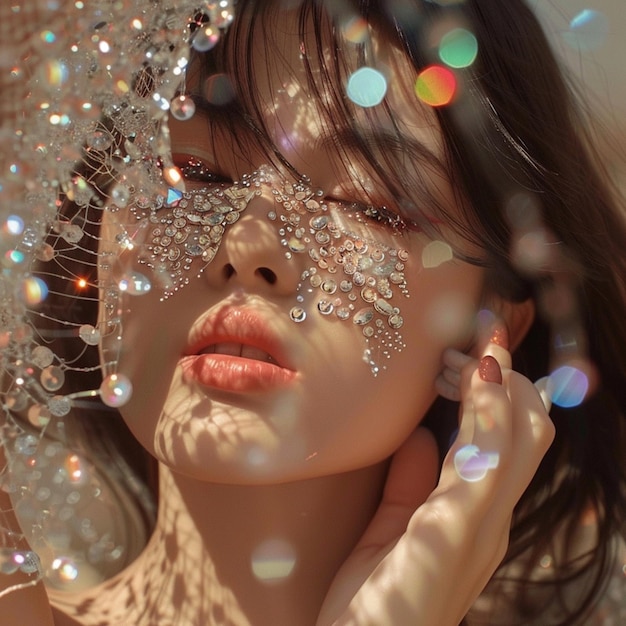 Sparkling Beauty Aesthetic Photo of Girl Creating Rhinestone Art