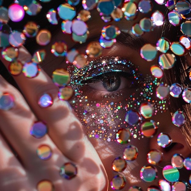 Photo sparkling beauty aesthetic photo of girl creating rhinestone art