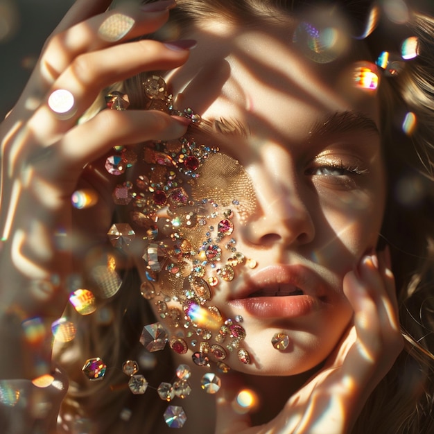 Sparkling Beauty Aesthetic Photo of Girl Creating Rhinestone Art