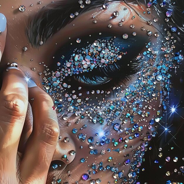 Photo sparkling beauty aesthetic photo of girl creating rhinestone art