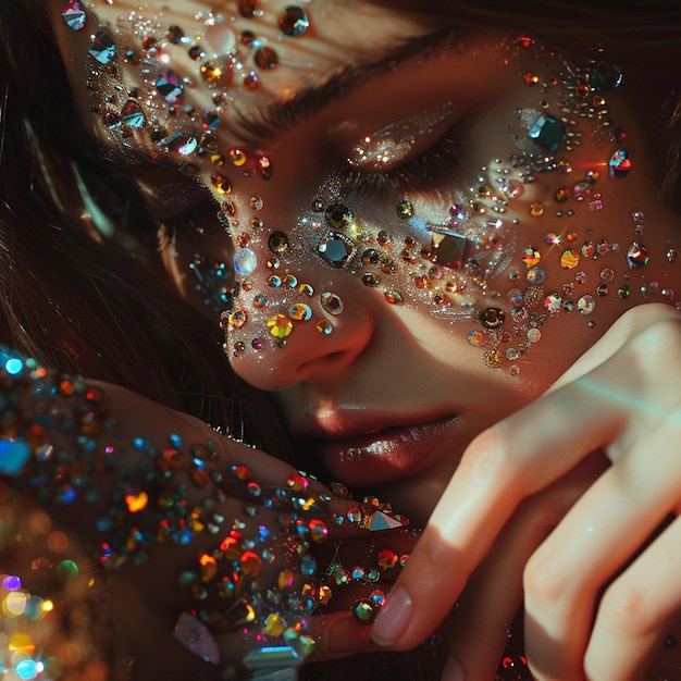 Sparkling Beauty Aesthetic Photo of Girl Creating Rhinestone Art