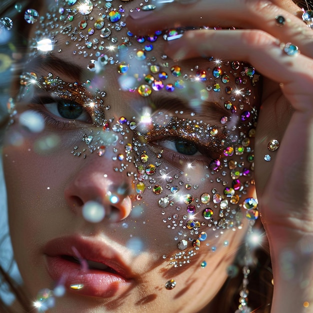 Sparkling Beauty Aesthetic Photo of Girl Creating Rhinestone Art