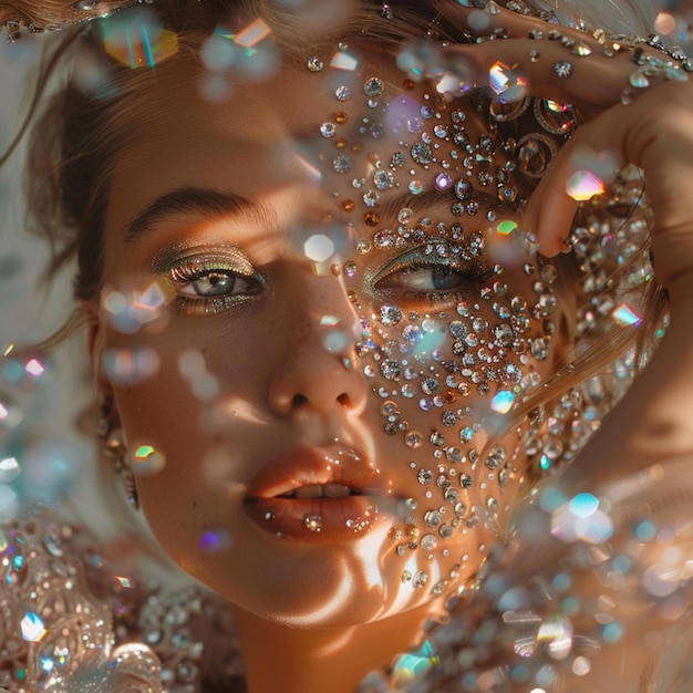 Sparkling Beauty Aesthetic Photo of Girl Creating Rhinestone Art