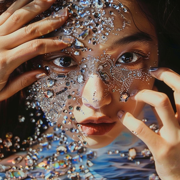 Sparkling Beauty Aesthetic Photo of Girl Creating Rhinestone Art