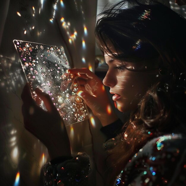 Sparkling Beauty Aesthetic Photo of Girl Creating Rhinestone Art