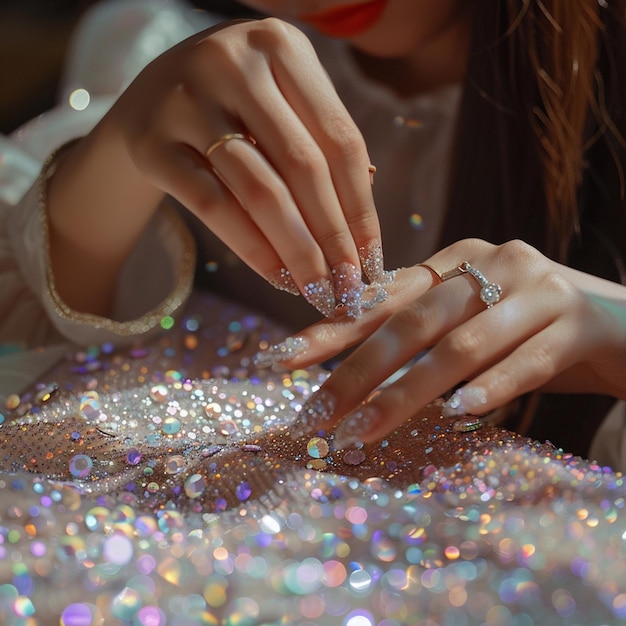 Sparkling Beauty Aesthetic Photo of Girl Creating Rhinestone Art