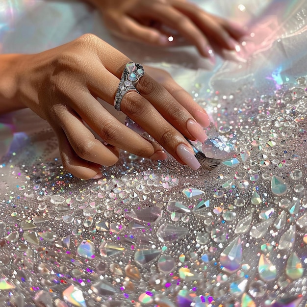 Sparkling Beauty Aesthetic Photo of Girl Creating Rhinestone Art