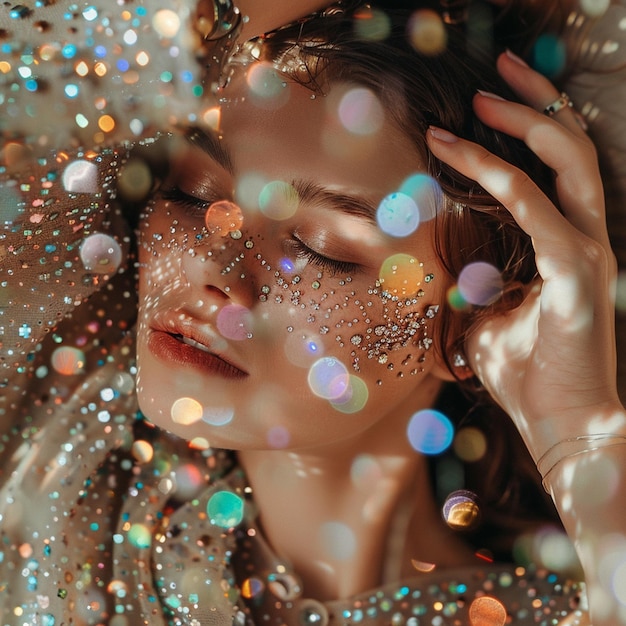 Sparkling Beauty Aesthetic Photo of Girl Creating Rhinestone Art