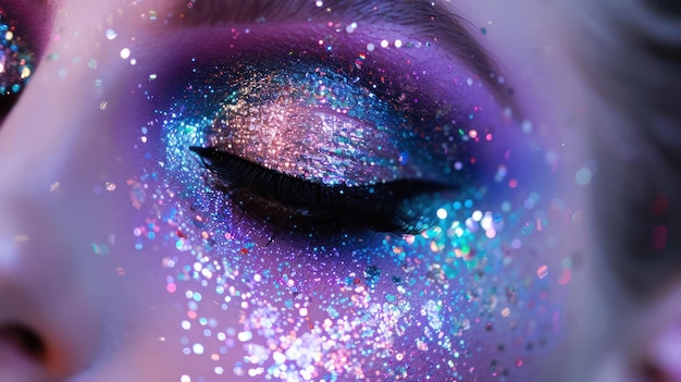 Photo sparkling blue glitter makeup for a bold dazzling look adding glamour and shine to any style