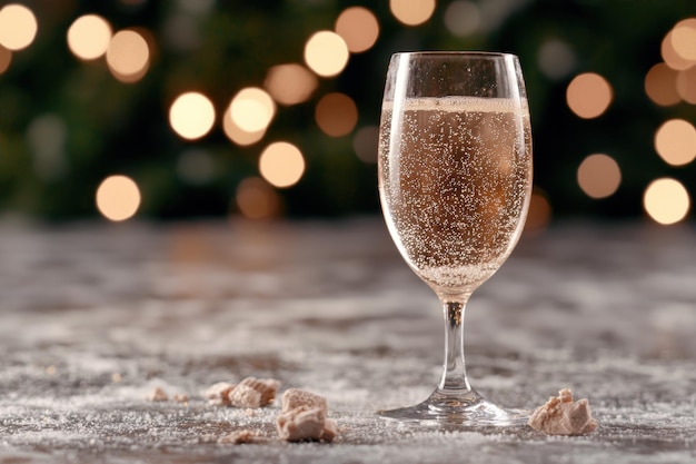 Photo sparkling champagne glass with festive bokeh lights