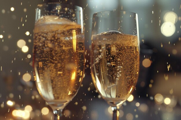 Sparkling champagne glasses clinking in celebratio