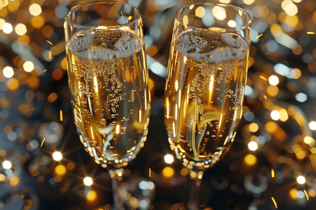 Sparkling champagne glasses clinking in celebratio