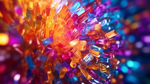 Sparkling colorful crystals with light rays