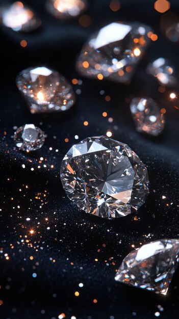 Photo sparkling diamonds on a dark surface with glimmering lights