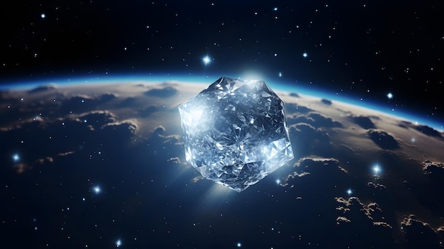 Sparkling diamonds floating in the planet view