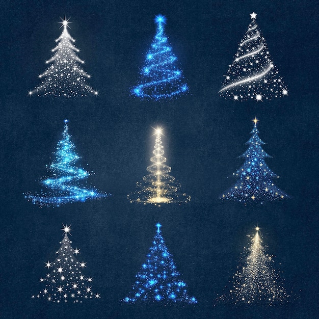 Sparkling festive Christmas tree designs set