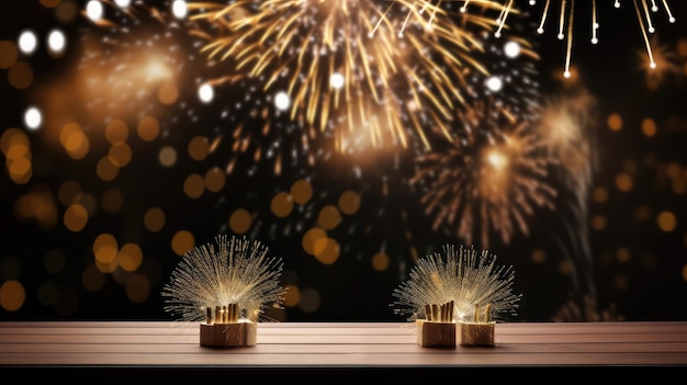 Photo sparkling fireworks celebration with tabletop decor