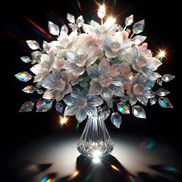 Photo sparkling floral bouquet with glittering accents metallic flowers