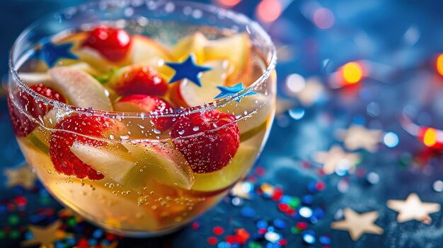 Photo sparkling fruit punch with festive decorations