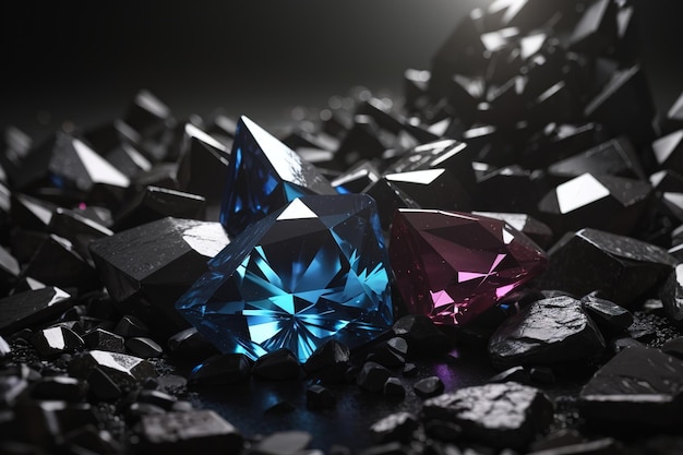 sparkling gems hide from dark in monocromic