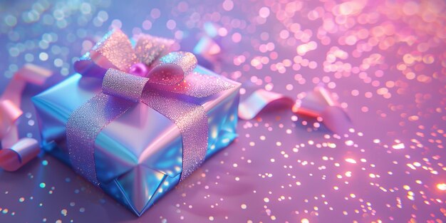 A sparkling gift wrapped with a bow on a bokeh background