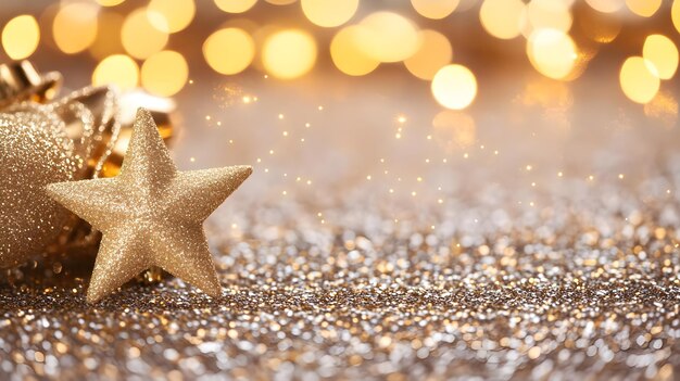 Photo sparkling gold star on glitter background christmas decoration