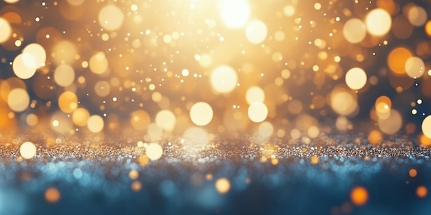 Sparkling golden bokeh lights on dark background