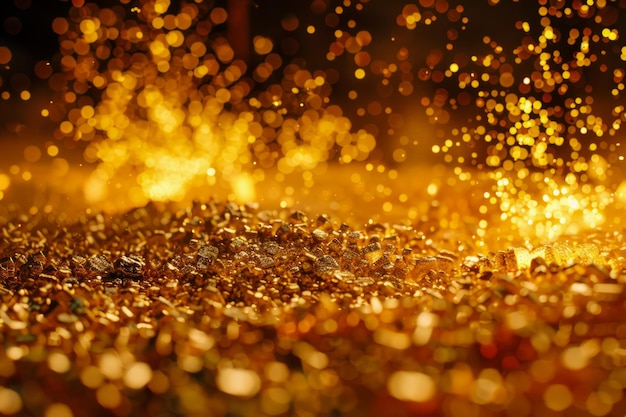 Sparkling Golden Glitter Background with Bokeh Lights for Festive Holiday or Luxury Celebration