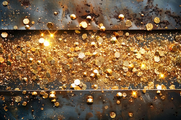 Sparkling Golden Glitter on a Dark Backdrop with Bright Bokeh for Festive Backgrounds and