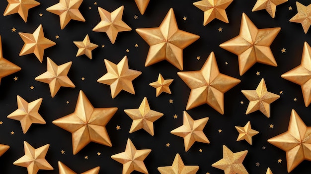 Sparkling golden stars swirl over dark Christmas background for a festive touch