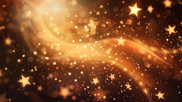 Sparkling golden stars swirl over dark Christmas background for a festive touch