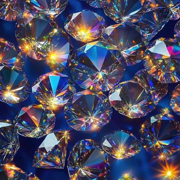 Photo sparkling iridescent diamonds on a dark blue background