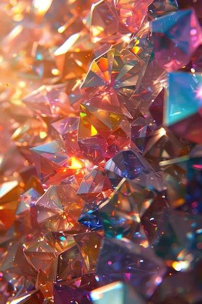 Sparkling multicolored crystals with dynamic reflections