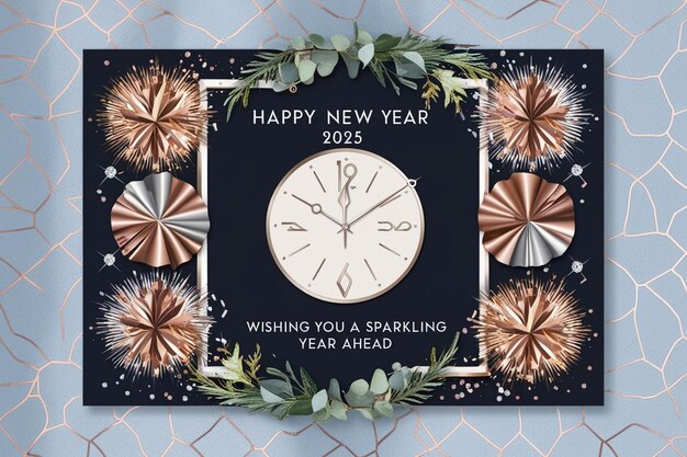 Photo sparkling new year greeting card template for holiday festivities