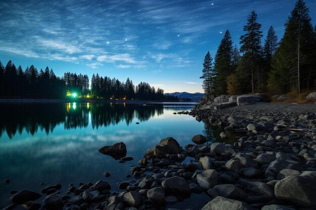 Sparkling night sky reflected in water