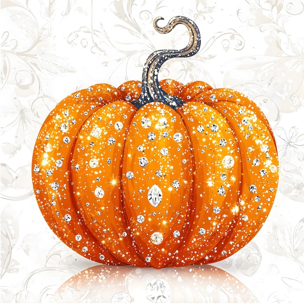 Photo sparkling orange pumpkin with decorative gems set against a light background during autumn