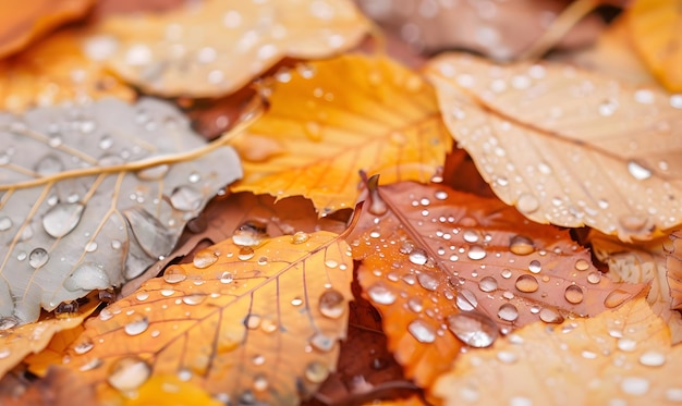 Photo sparkling raindrops on autumn leaves