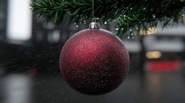 Photo sparkling red christmas ornament hanging on tree