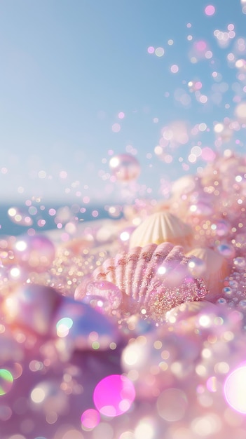 Photo sparkling seashells and pearls in a dreamy ocean scene