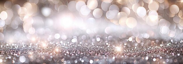 A sparkling silver glitter background with a beautiful bokeh effect exuding luxury