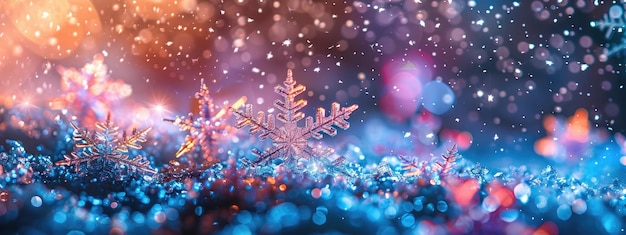 Sparkling Snowflakes in Colorful Bokeh Winter Wonderland